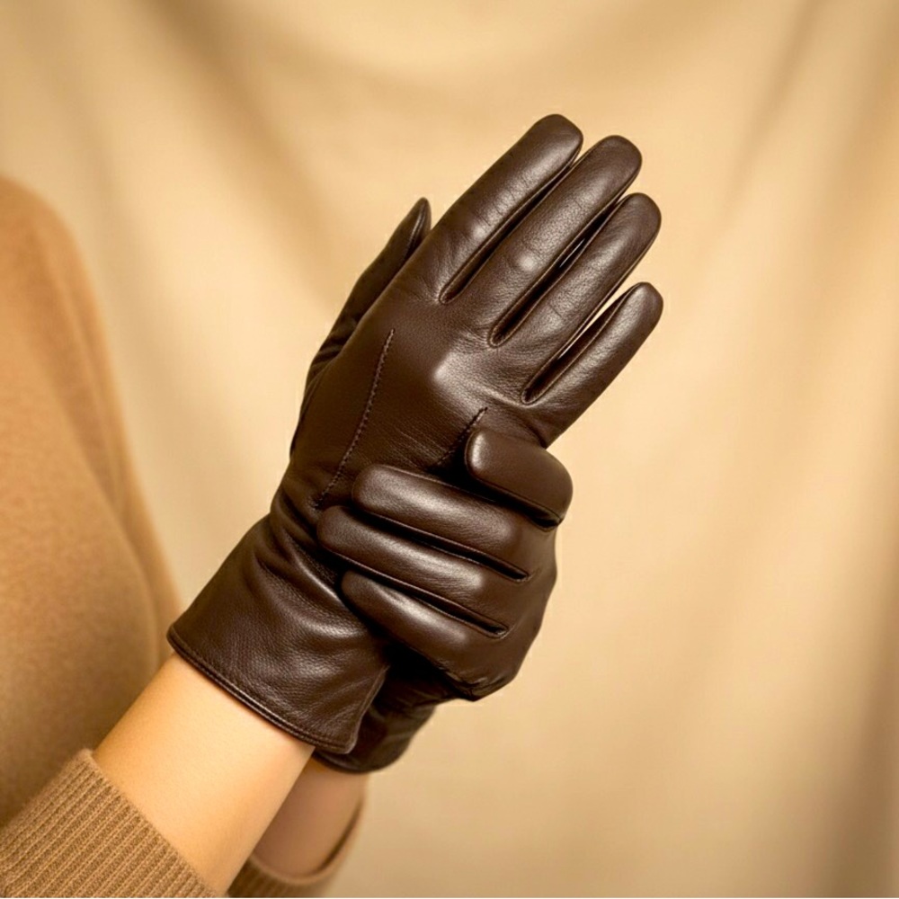 Women’s Chocolate Brown Genuine Leather Gloves by Jobis Lined Warm size S/M
